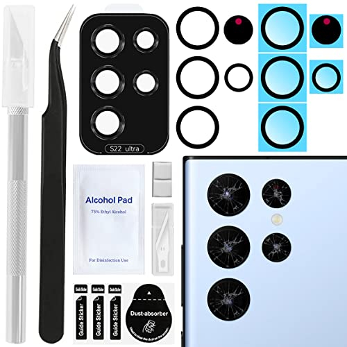 ZHUROUPU 2 Pack Back Rear Camera Glass Lens Replacement for Galaxy S22 Ultra Camera Glass Lens with Back Adhesive, Repair Tool Kit, Camera Glass Lens Protector