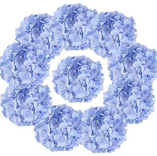 IPOPU Hellblaue Seiden-Hortensien-Blumen, 10 Stück, blaue Hortensien, künstliche Blumen, künstliche blaue Blumen für Babyparty, Blumen, Tafelaufsätze, DIY, Hochzeit, Party, Dekoration (hellblau)