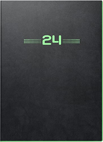 BRUNNEN Wochenkalender NEON Modell 796 2024 2 Seiten = 1 Woche Blattgröße 14,8 x 20,8 cm schwarz mit Neonkante grün