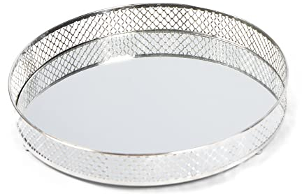 OHS Mirrored Metal Tray Drinks Tea Light Candle Holder Silver Vanity Wedding Centrepiece Perfume Jewellery New Home Decorative Gift