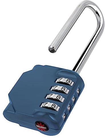 KAWAHA CL21BG,Candado de combinación de grillete de 2.6 pulgadas de largo, juego de candado de combinación de 4 dígitos, caja de herramientas, cerrojos y almacenamiento (azul-gris (L)x1)