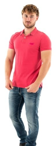 Superdry Herren Polo LISO Kapuzenpullover, Himbeer Pink, M
