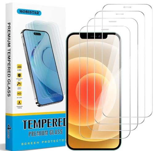 MOBISTAR 4-Pack Screen Protector for iPhone 12 Mini 5.4'', 9H Hardness HD Tempered Glass Film, Bubble-Free, Scratch Resistant, Easy-Installation iPhone 12 Mini