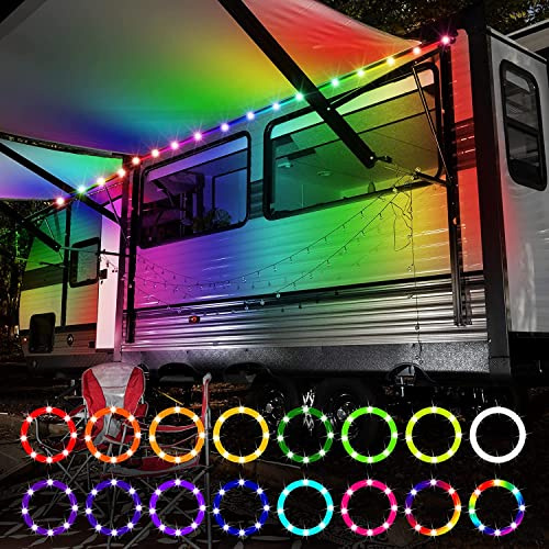 Eliteemo LED RV Lights, 16.4Ft Remote Control RV Awning Lights, DC 12V LED Strip Light, 16 Color Change by Yourself, Waterproof RV Exterior Light, Super Bright to Display at Night