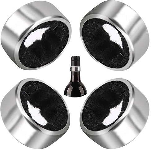 Kitwinney Wein-Tropfhalsbänder, 4 Stück, Edelstahl, Weinflaschen-Top-Tropfenringfänger oder Stopper mit abnehmbarem Filzeinsatz, kleines handliches Weinzubehör für Küche und Bar