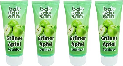 Badusan Duschbad Grüner Apfel – 4er Pack (4 x 200 ml) – Erfrischendes Duschgel mit Apfelduft – Hautfreundlich & vegan