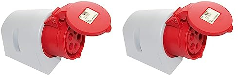 REV CEE Steckdose, Starkstrom Steckdose, 400VAC, 16A, 5-polig, 3Ph + N + PE, IP44, rot (Packung mit 2)