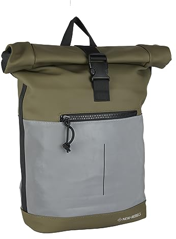 New Rebels Bowie New York Olivgrün 21L Rucksack Rolltop Reflektion Wasserabweisend Laptop 15.6