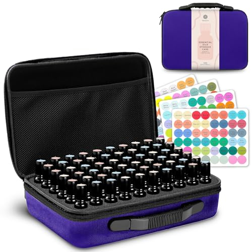 Hana EMI Essential Oil Case - XL Capacity for 60 Bottles - Travel-Friendly with 192 Sticker Labels - Essential Oil Holder Organizer - Compact & Travel Friendly Case