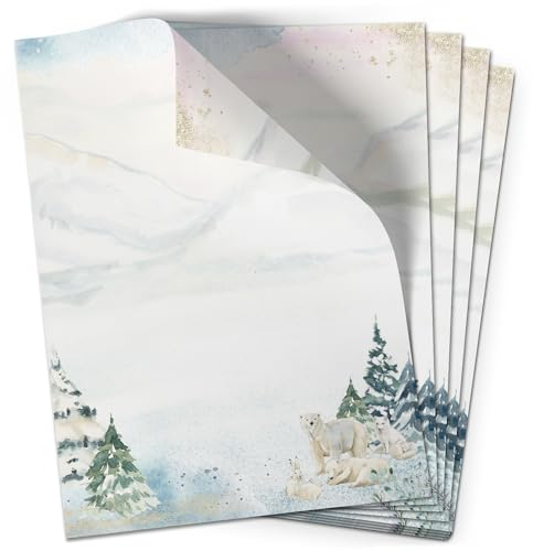 Einladungskarten Manufaktur Hamburg 50 Blatt Briefpapier (A4) | Winterlandschaft Winter Eisbären | Weihnachten Weihnachtspapier | edles Design Papier | beidseitig bedruckt | Bastelpapier | 90 g/m²