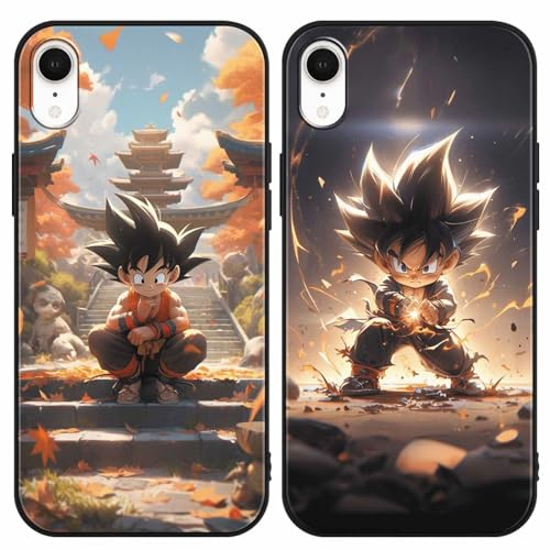 PBNDJVG 2 Stück Handyhülle für Apple iPhone XR Hülle 6.1, Anime Manga Junge Muster Design Case Stoßfest Schutzhülle TPU Bumper Weich Ultra Dünn Cover, Schwarz 01