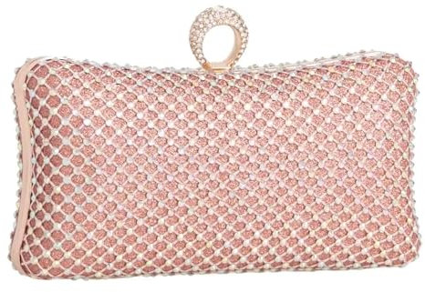 Shiny Glitter Ring Style Diamante Hard Case Bridal Prom Wedding Evening Clutch Party Purse Hand Bag (Rose Gold)