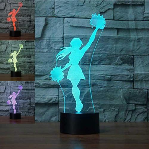 KINGCOO 3D Illusion Tischlampe Nachtlampe, LED 7 Farben ändern Touch Switch Schreibtischlampe Nachtlichter Schlummerleuchten für Kinder Valentinstag Geburtstags Geschenk (Cheerleading)