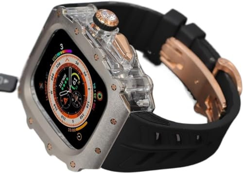 AEHON Robustes RM-Titan-Uhrengehäuse, Gummiband, für Apple Watch Ultra 2, 49 mm, 45 mm, 44 mm, Herren-Sportuhrenarmband, klare Lünette, Edelstahl-Gehäuse, für iWatch 9/8/7/6/5/4/SE Zubehör, 44MM,