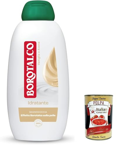 12x Borotalco Bagnodoccia Idratante Vaniglia e Avena, Körperbade-, Feuchtigkeits- und Umhüllungsformel, Borotalco -Effekt auf die Haut, 450 ml + Italian Gourmet polpa 400g
