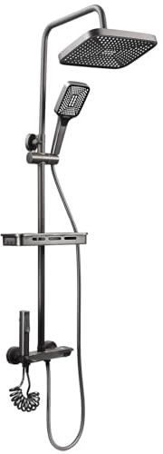 ADWOLT Duschset mit Armatur, Einstellbar Duscharmatur Komplettset Duschset mit Ablage Duscharmaturen 3 Strahlarten Duschkopf Langlebiger Duschset aus chrom