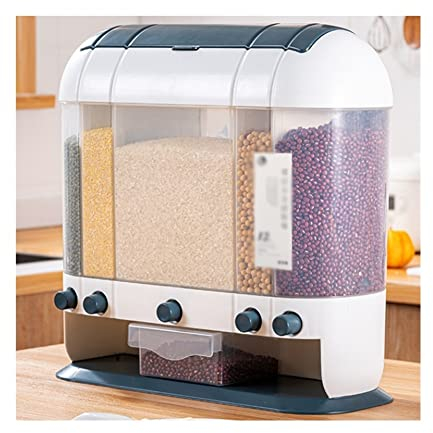 Dispensador de Cereales multifunción de Cereales integrales, dispensador de Alimentos Secos de 5 Compartimentos, Salida con un Solo Clic, dispensador de Granos de Cereales de Frutas secas Universal