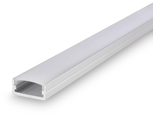 BRILONER – LED Stripe Aluminiumprofile für LED Strip, Diffusor, Selbstklebend, ohne Bohren, Zubehör LED Streifen, Lichtleiste, Gaming, 1 Meter, Alu-Weiß