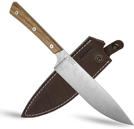 BPS Knives Rosemary - Kochmesser mit Lederscheide - Superscharfes Profi-Kochmesser - Hochwertiges Küchenmesser aus Edelstahl - Geschenk für Männer und Frauen
