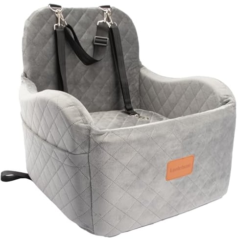 Lealchum Dog Booster Car Seat for Small/Medium Dogs,Puppy Portable Seat for Car with Elevated Cushion,Fully Detachable and Washable Pet Seat with Storage Pockets,Easy to Install (Grey, Medium)