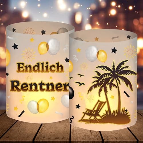 12 Windlicht Tischdeko Ruhestand Deko, Rente Deko Endlich Rentner, Renteneintritt Geschenk für Männer Frauen Abschiedsfeier Ruhestand Pensionierung Party, Geeignet für Teelichter oder Kerzen