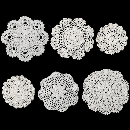 6 Stück Spitzendeckchen Gestickte Tischläufer Vintage Häkel Deckchen Beige Spitzendeckchen Rund Baumwolle Spitze Tischsets 20 cm Gestrickte Tischdecke Kleine Häkeln Handgemacht Untersetzer für Küche