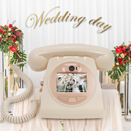UKBW Video Audio Guest Book Wedding Phone, 1080P HD Video Audio Phone Guestbook, Preserve Your Special Occasions, Ideal for Wedding Bridal Shower, Birthday, Graduations, Baby Shower(Beige)