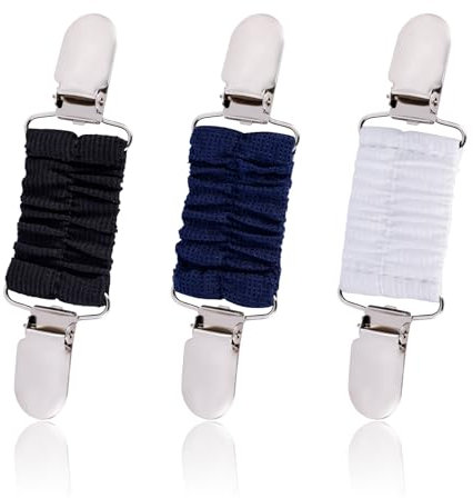 3 Pièces Pinces pour Robe, Cardigan Clip avec Bande Élastique Pinces à Vêtements Pince à Taille Pinces à Chapeau de Voyage Pinces à Pull pour Femme Fille Décor (Noir, Blanc, Bleu)