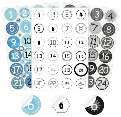 Adventskalender Aufkleber Zahlen,3 X Adventskalender Sticker 1-24, Aufkleber Adventskalender Zahlen, Adventskalender Zahlen, für Adventskalender Basteln und Befüllen