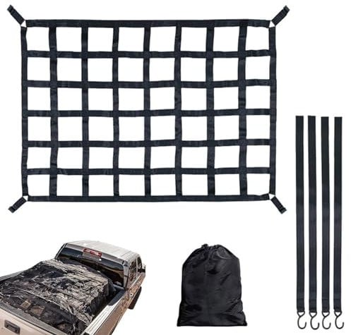 Acunny Robustes Frachtnetz – dehnbares robustes Ladungsnetz, Lastwagennetz für LKW Anhängernetz Nutzfahrzeug ausziehbares Bettnetz für LKW mit 4 festen Gurten, Tasche