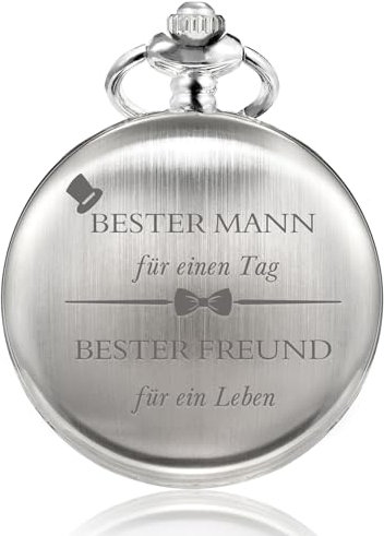TREEWETO Taschenuhr Personalisiert Graviert Best Man Taschenuhr Quarz Silber Fobwatch - Bräutigam Geschenke Für Hochzeit Trauzeuge Geschenke Hochzeitsgeschenk