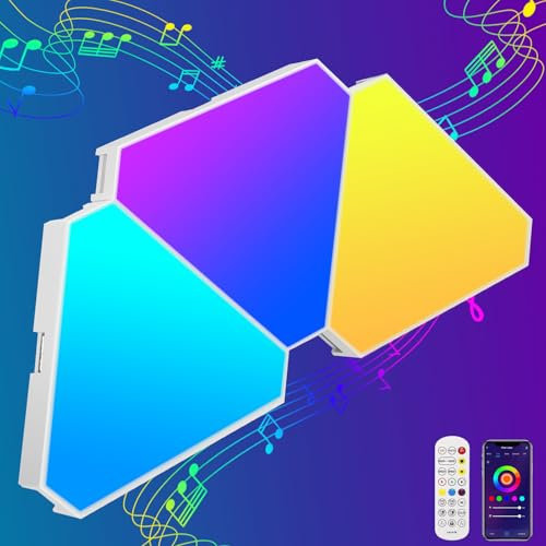 TiooDre Panneau LED mural, triangle RVB, panneau de jeu 3 pièces Synchronisation Musique Panneau Lumières 16 millions de couleurs intelligentes Panneau décoratif mural pour décorer les chambres et les
