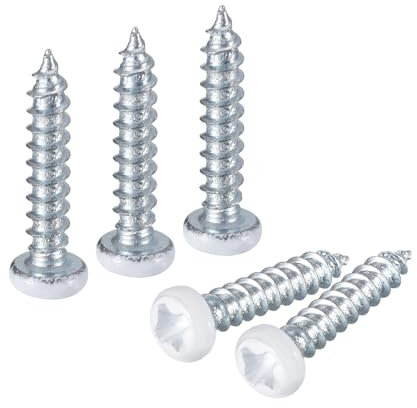 sourcing map 25Pcs M2.5 x 12mm White Pan Head Self Tapping Screws Carbon Steel Phillips Wood Screws for Woodworking, White Blue