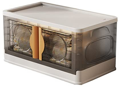 Große zusammenklappbare Aufbewahrungsbehälter, stapelbare Lagerbehälter mit Deckel und Doppeltüren, Aufbewahrungsbox mit Flaschenzug für Badezimmer, Schlafzimmer, Schrank, Küche usw. (Grau, 70 x 40 x