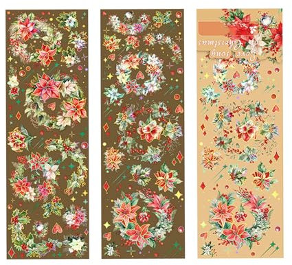 DriKou Pegatinas navideñas, PET, pegatinas florales fáciles de arrancar para álbumes de recortes de Navidad, tarjetas de álbumes de recortes, etiquetas de, diarios y manualidades (Typ 1)