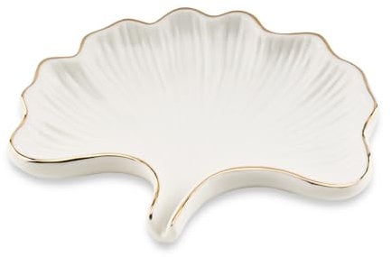 YoHyien Jabonera Ceramica, Jabonera con Forma de Hoja de Ginkgo, Jabonera Esponja, Jaboneras para Pastillas de Jabon, Saboneteira para Baño, Cocina, Ducha (Blanco)