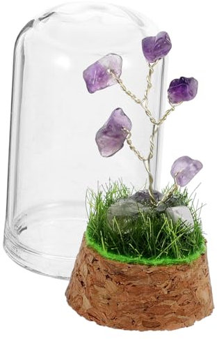 HAWILLOSCH Natürlicher Amethyst Kristallbaum Mit Glasabdeckung Dekorativer Feng Shui Edelstein Tischschmuck Für Wohn Arbeitszimmer Handgefertigte Miniatur Baum Skulptur Geeignet Als Festliche