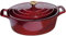 La Cuisine Plat à four ovale en fonte émaillée avec couvercle, revêtement intérieur en émail noir mat, canneberge, poignée de couvercle en acier inoxydable plaqué or, convient