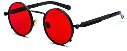 WNCKSQ klare rote Sonnenbrille Männer Steampunk Metallrahmen Retro Vintage runde Sonnenbrille für Frauen schwarz UV400