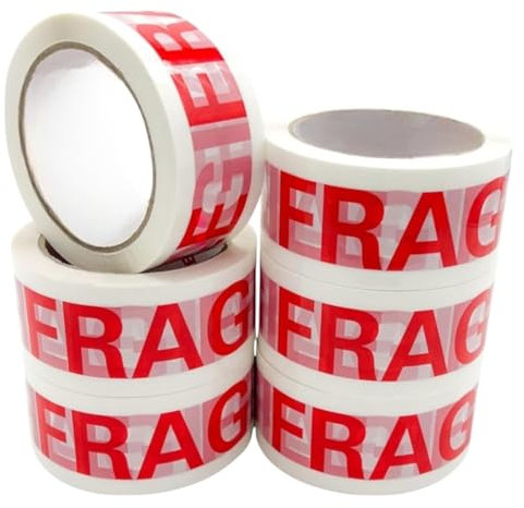 Terryshop74 6 Rotoli Nastro adesivo Silenzioso imballaggio trasporto 50mm x 66 metri per Imballaggi e magazzino, resistenti traslochi protezione Made in italy (6 Rotoli Fragile)
