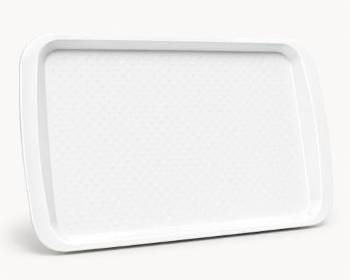 BuzzTrove - 1pc Serving Tray | Durable Plastic Tea Tray & Dinner Tray | Trays for Eating on Lap, Food Serving & Snacks | Dishwasher Safe, Stackable| 12-Month Guarantee | STMWHT
