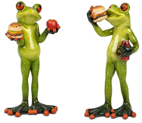 formano 2er Set Frosch mit Burger aus Froschhausen - lustige Frösche 16 cm - Figur Dekoration Handbemalt Kunststein Skulptur