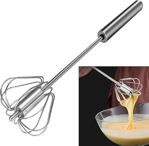 Stainless Steel Semi-Automatic Whisk, Manual Mixer for Egg Whisk Hand Push Whisk Blender Egg Beater, Milk Frother, Rotating Push Mixer Stirrer for Whisking, Beating, Stirring