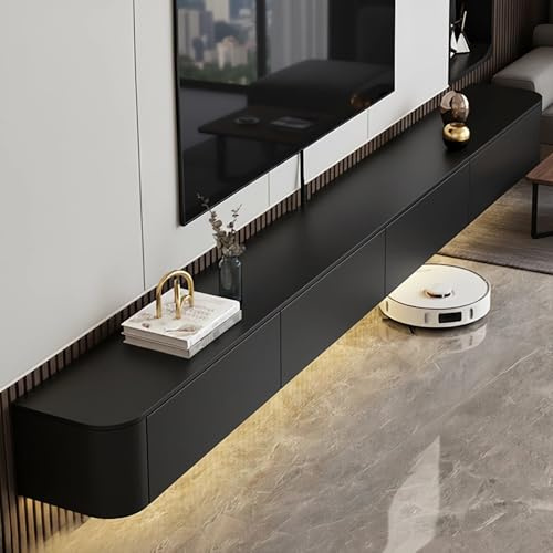 Coubird Wall Mounted TV Unit, Floating TV Unit, Black Floating TV Stand Cabinet with Doors in Media Wall Unit, Entertainment Storage TV Console for Living Room and Office (black, 220cm/86.6in)