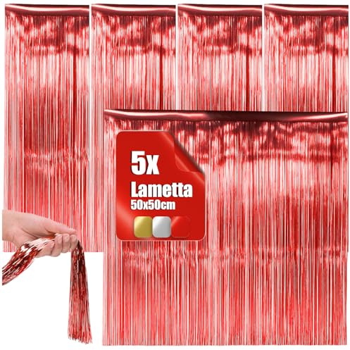 com-four® 5X Lametta, rote Lametta Girlande für Weihnachten | Christbaumschmuck für den Tannenbaum - Lametta-Vorhang mit glatten Fäden