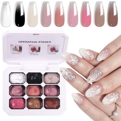 Gradient Gel Nail Kit - 9 Colors Patting Gel Nail Polish Set - Black White Nude Pink Brown Painting Gel Nail Set - Long Lasting Soak Off UV - Nails Gradient Gel For French Manicure Diy Nail Art