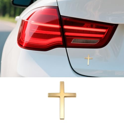 Blueshyhall Kreuz Aufkleber Auto, 4,8 x 6,5 cm 3D Metall Kreuz Aufkleber Klein, Cross Sticker Auto Motorrad Selbstklebend,Wasserfest Emblem Sticker Außen Tuning Deko (Golden)