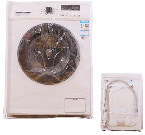 Washing Machine and Dryer Cover, Waterproof Clear PVC with Smooth Zipper - Portable Protective Washing Machine Cover | For Indoor, Outdoor, Home, Dorm, School, Apartment