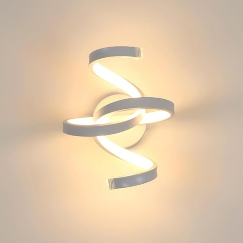 Goeco Applique Parete Interno LED a Spirale 20W 2200LM 3000K, Bianco | Creative Design Lampada da Parete Moderno, Lampada a Muro per Soggiorno Camera da Letto Scale Corridoio, Luce Calda