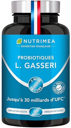 Lactobacillus Gasseri | 30 Milliards d'UFC | Flore Intestinale & Digestion | Probiotique pour Ventre Plat & Detox | Métabolisme et Contrôle du Poids | 60 Gélules Vegan | Nutrimea | Fabriqué en France